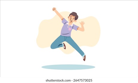 Happy Boy Jumping with Joy – Cartoon Style Illustration