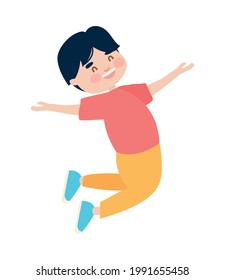 niño feliz saltando sobre el fondo