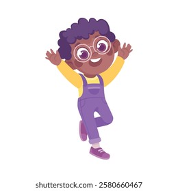 Happy Boy Kid in Glasses Have Fun Vector Illustration