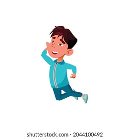 happy boy kid jumping on trampoline cartoon vector. happy boy kid jumping on trampoline character. isolated flat cartoon illustration