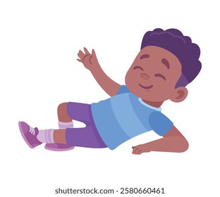 Happy Boy Kid Lying in Football Uniform Have Fun Vector Illustration