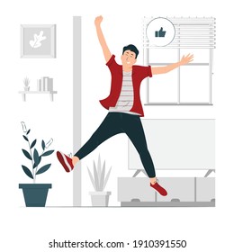 happy boy, man jumping with joy concept illustration