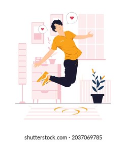 Happy boy, man jumping with joy at Youth day event concept illustration