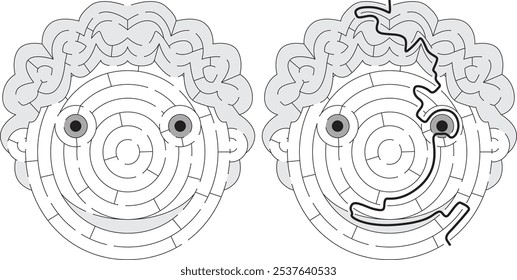 Happy Boy Labyrinth für Kinder mit einer Lösung in schwarz-weiß