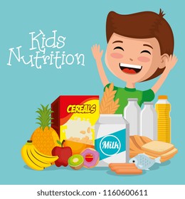 happy boy with nutrition food