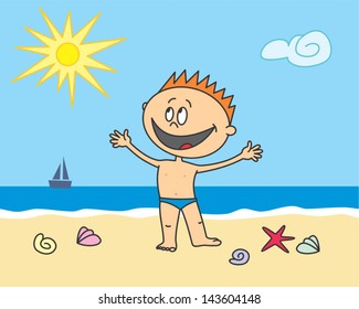 happy boy on the beach