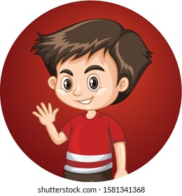 Niño feliz con ilustración de fondo redondeado