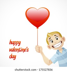 Happy boy on Valentine's day, vector illustration, card, isolated on white