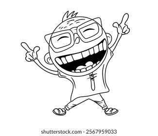 A happy boy outline for a Minimalist Relaxation Theme Illustration. Vector illustration