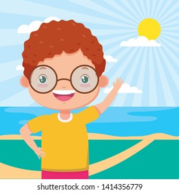 happy boy in the park - kids zone vector illustration