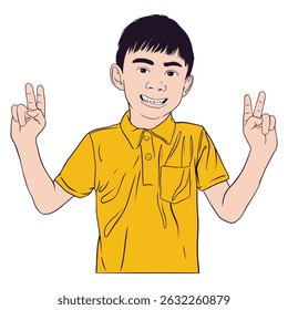 Happy Boy With Peace Hand