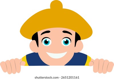 Happy Boy Peeking Yellow Hat Illustration, happy Cameroon Youth Day