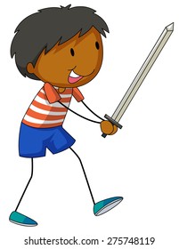 Niño feliz jugando con una espada