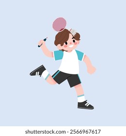 Happy Boy Playing Badminton Energetic Cartoon Illustration Active Child