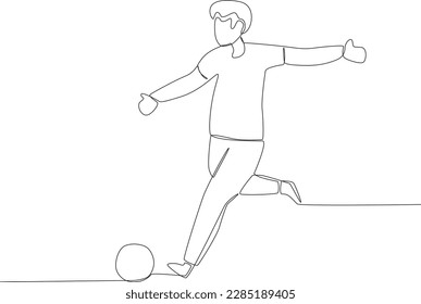 Ein glücklicher Junge, der im Park Ball spielt. Einzeilige Zeichnung der Parkaktivitäten