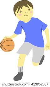 happy boy playing basketball isolated
