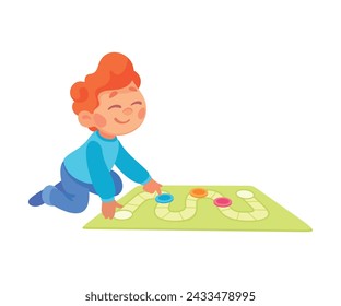 Happy Boy Playing Board Game Having Fun Vector Illustration