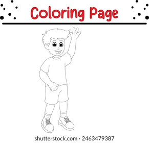 happy Boy playing coloring book page for children