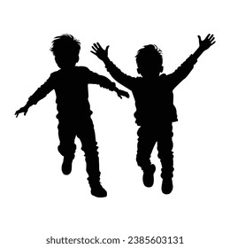 Happy Boy Playing and Jumping Silhouette.