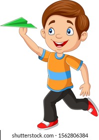 Happy Boy Playing Paper Airplane