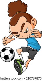 The happy boy is playing the soccer and doing the attraction of illustration