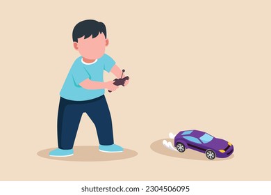 Niño feliz jugando con juguete. Concepto de niños con juegos educativos. Ilustración vectorial plana aislada.