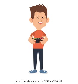 Happy boy playing videogames