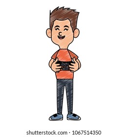 Happy boy playing videogames scribble