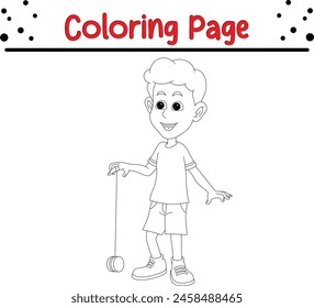 happy boy playing yo yo coloring book page for kids and adults