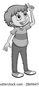Happy boy pointing up in the air