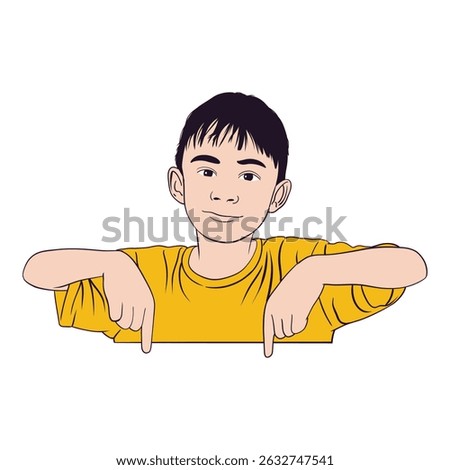 Happy Boy Pointing Downward with yellow tshirt