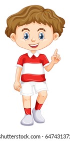 Happy boy pointing finger up illustration
