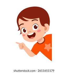 Happy Boy Pointing with Orange Shirt and Star on White Background Illustration