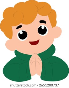 Happy Boy Praying Cartoon Illustration peeking, happy Saint Blaise Day