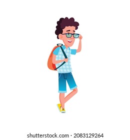 happy boy pupil with backpack going to college cartoon vector. happy boy pupil with backpack going to college character. isolated flat cartoon illustration