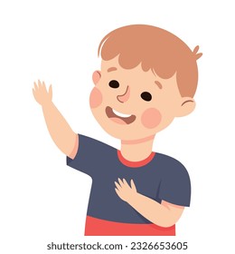 Happy Boy with Raised Up Hand Smiling Vector Illustration