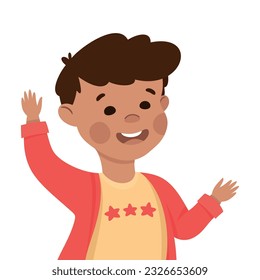 Niño feliz con imagen de vector sonriente de mano alzada