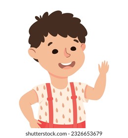 Happy Boy with Raised Up Hand Smiling Vector Illustration