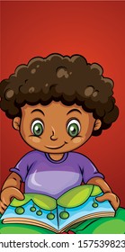 Happy boy reading book alone illustration