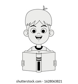 Happy boy reading a book over white background, flat design, vector illustration