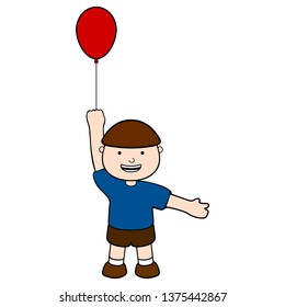 Happy boy with a red balloon. Vector illustration design