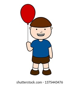 Happy boy with a red balloon. Vector illustration design