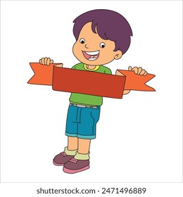 Niño feliz con el Anuncio rojo