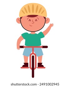 happy boy ride bike isolated