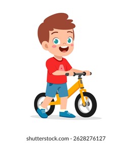 Happy Boy Riding Bicycle Cartoon Illustration, Smiling Kid Enjoying Bike Ride, Cute Cheerful Child on Yellow Bike