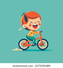Happy boy riding a bicycle. Colorful flat vector illustration concept for World Children's Day