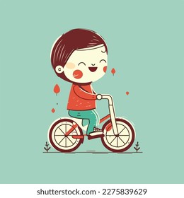 Happy boy riding a bicycle. Colorful flat vector illustration concept for World Children's Day