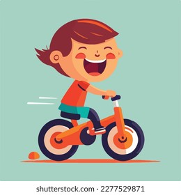 Happy boy riding a bicycle. Colorful flat vector illustration concept for World Children's Day