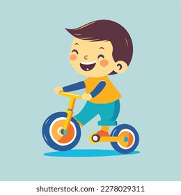 Happy boy riding a bicycle. Colorful flat vector illustration concept for World Children's Day
