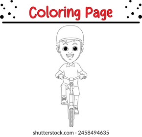 happy boy riding bicycle coloring book page for kids and adults